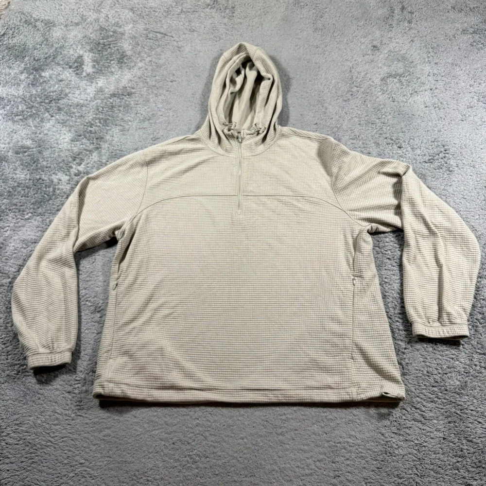 Old Navy Mens Waffle Knit Quarter Zip Hoodie Large Tan Grid Pullover Zip Pockets